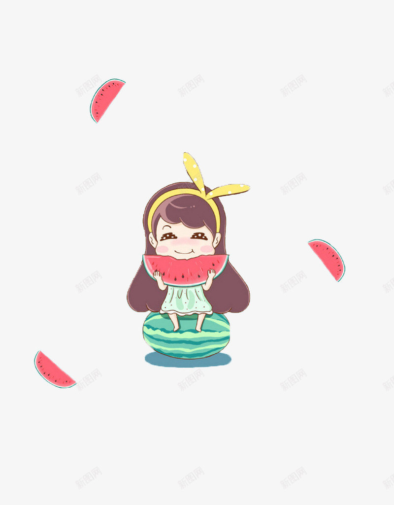 手绘小女孩吃西瓜psd免抠素材_新图网 https://ixintu.com 吃西瓜 小女孩 手绘 瓜瓤 红色 西瓜