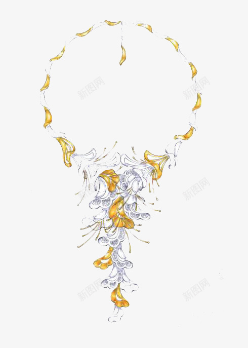 菊花项链png免抠素材_新图网 https://ixintu.com 美丽 美图边框 花 青花边框 项链 黄色