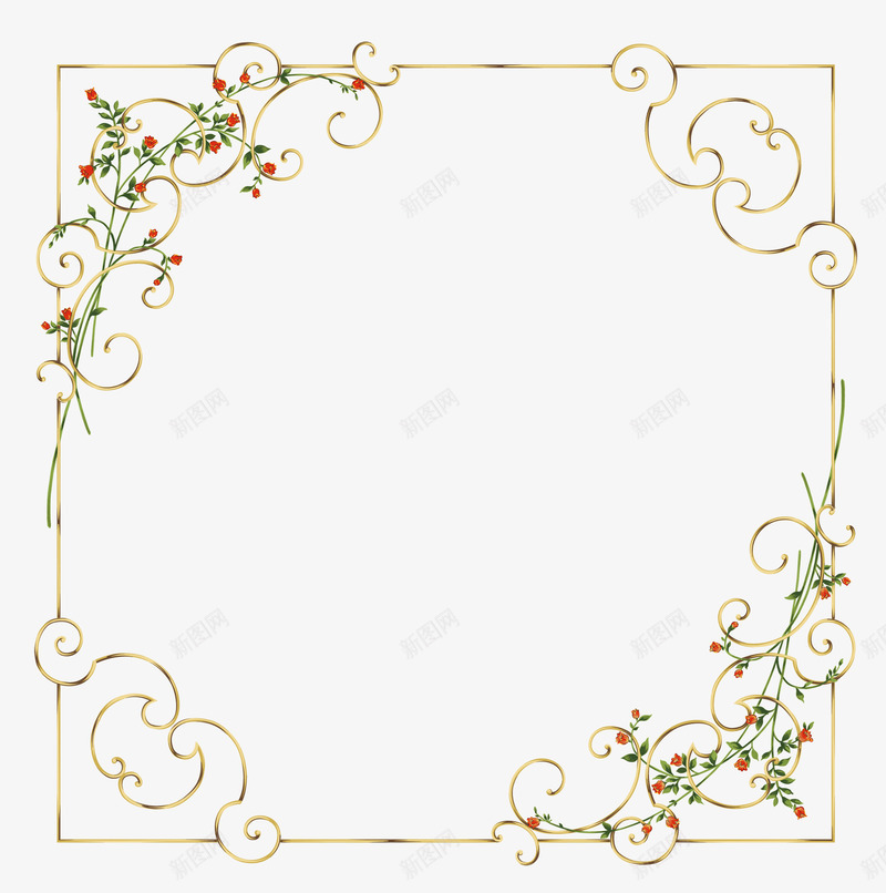 线型金属丝花角画框边框png免抠素材_新图网 https://ixintu.com 线型边框 花角框 金属丝