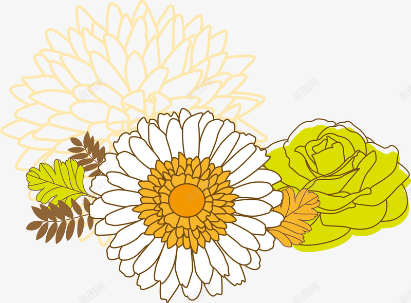 创意花纹背景矢量图ai免抠素材_新图网 https://ixintu.com 线描植物 菊花 黄色植物 矢量图