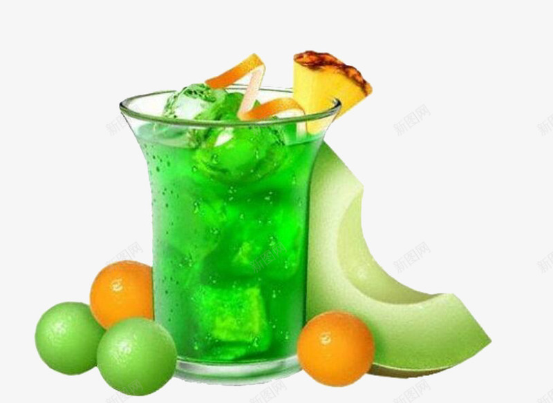 冰爽水果饮料png免抠素材_新图网 https://ixintu.com 冰块 冰爽节 哈密瓜 玻璃杯 金桔