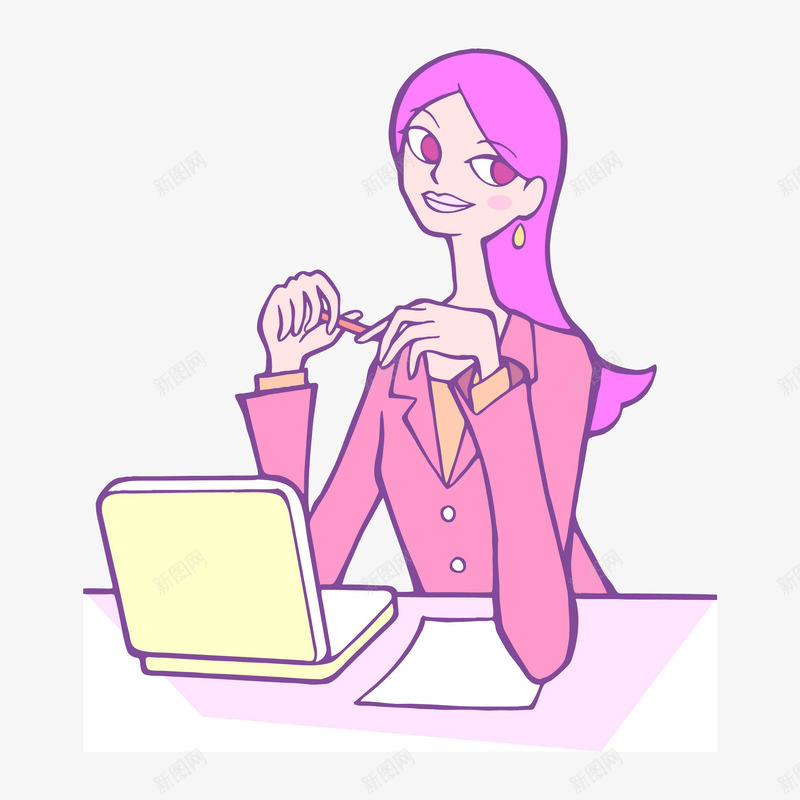 办公室时尚美女简图png免抠素材_新图网 https://ixintu.com 办公桌 工作 漂亮的 电脑 白领 美丽的 美女