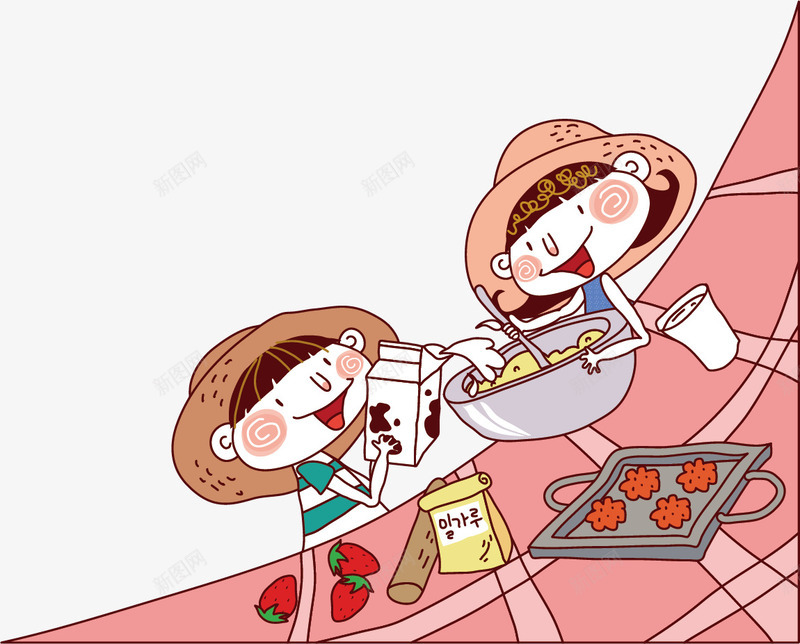 烹饪饼干png免抠素材_新图网 https://ixintu.com 手绘 烹饪 牛奶 草莓 饼干
