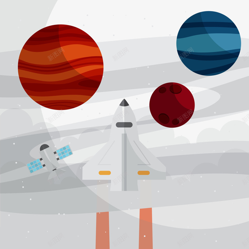 创意太空探索png免抠素材_新图网 https://ixintu.com 卫星 太空 宇宙 探索 插画 星体 星球 火箭