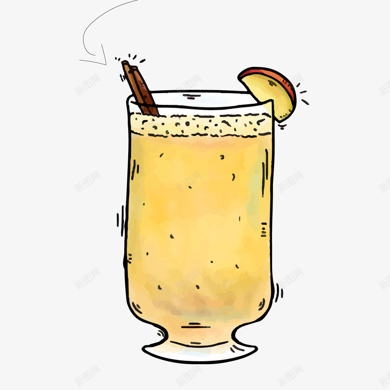 手绘苹果汁饮料png免抠素材_新图网 https://ixintu.com 卡通 手绘果汁 玻璃杯 背景装饰 苹果汁