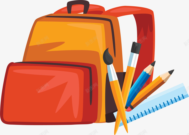 开学季书包学习用品png免抠素材_新图网 https://ixintu.com 上学 多彩铅笔 学习用品 开学季 蓝色尺子 黄色书包