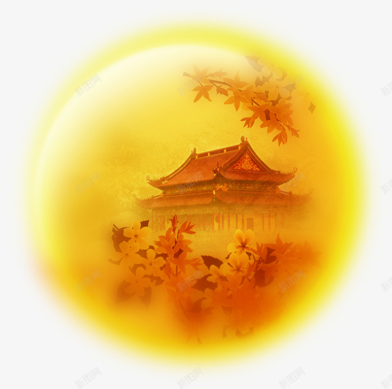 中秋节黄色月亮里的风景png免抠素材_新图网 https://ixintu.com 中秋节 月亮 风景 黄色