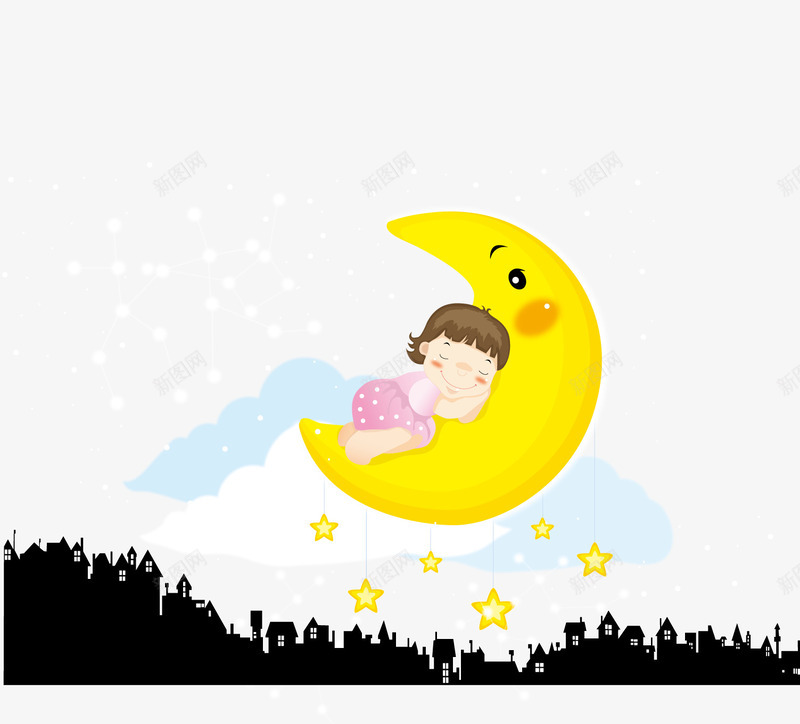 趴在月亮上的宝宝矢量图ai免抠素材_新图网 https://ixintu.com 城市 建筑 月亮 睡觉的宝宝 矢量素材 趴在月亮上的宝宝 矢量图