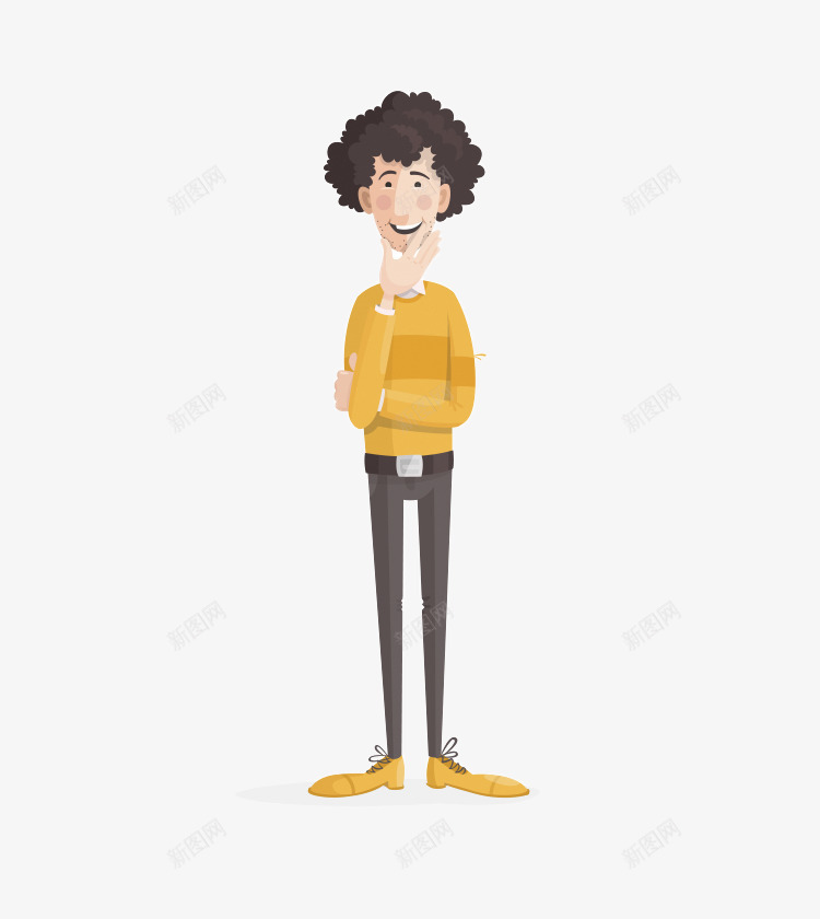 手绘男孩png免抠素材_新图网 https://ixintu.com 手绘 手绘男孩 手绘男孩PNG 爆炸头 男孩 黄色衣服鞋子