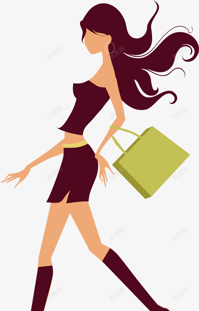 手绘女孩剪影矢量图ai免抠素材_新图网 https://ixintu.com 女孩 平面设计 手绘 手绘女孩剪影 漂亮 购物 矢量图
