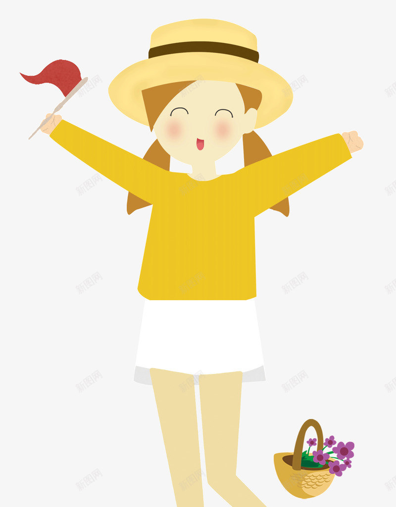 漂亮的女孩拿着小红旗周末游psd免抠素材_新图网 https://ixintu.com 卡通 可爱女孩 女孩拿着小红旗 手绘 旅游 春游 漂亮的女孩周末游 踏青