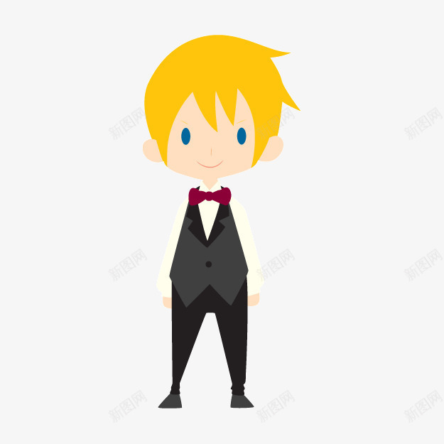卡通金发西装服务生png免抠素材_新图网 https://ixintu.com 卡通小人 手绘人物 手绘服务生 金发小人 金发服务生