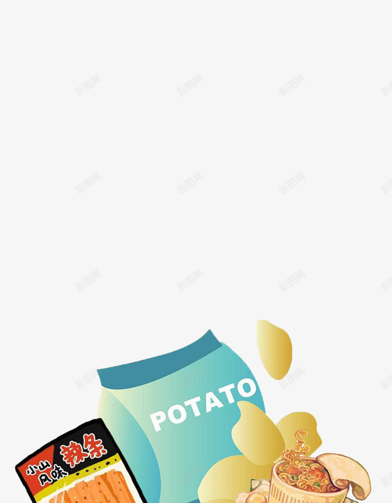 辣条薯片方便面png免抠素材_新图网 https://ixintu.com 方便面 辣条 零食 食物