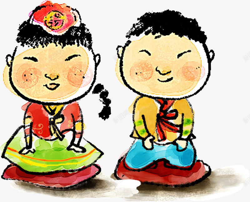 漫画两个娃娃韩国新年png免抠素材_新图网 https://ixintu.com 娃娃 新年 漫画 素材 韩国