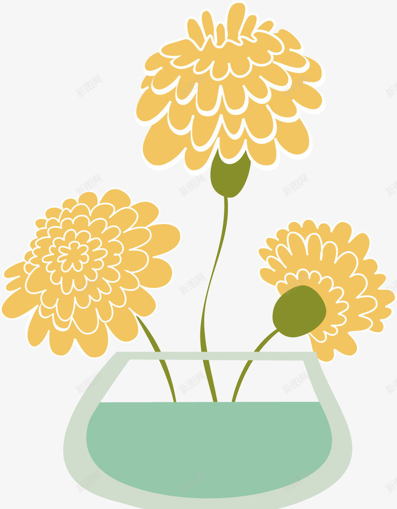 水壶白菊花矢量图ai免抠素材_新图网 https://ixintu.com 卡通手绘 植物 水壶白菊花 水彩画 矢量图 菊花图案 菊花彩绘 菊花花束 装饰图案 鲜花绿草