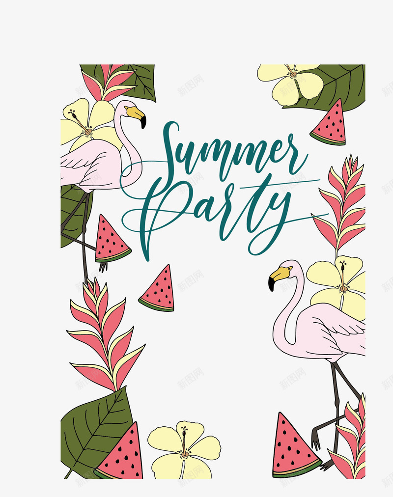 西瓜火烈鸟夏日派对矢量图ai免抠素材_新图网 https://ixintu.com 夏日派对 夏日边框 派对 火烈鸟 火焰鸟 矢量png 矢量图 西瓜边框