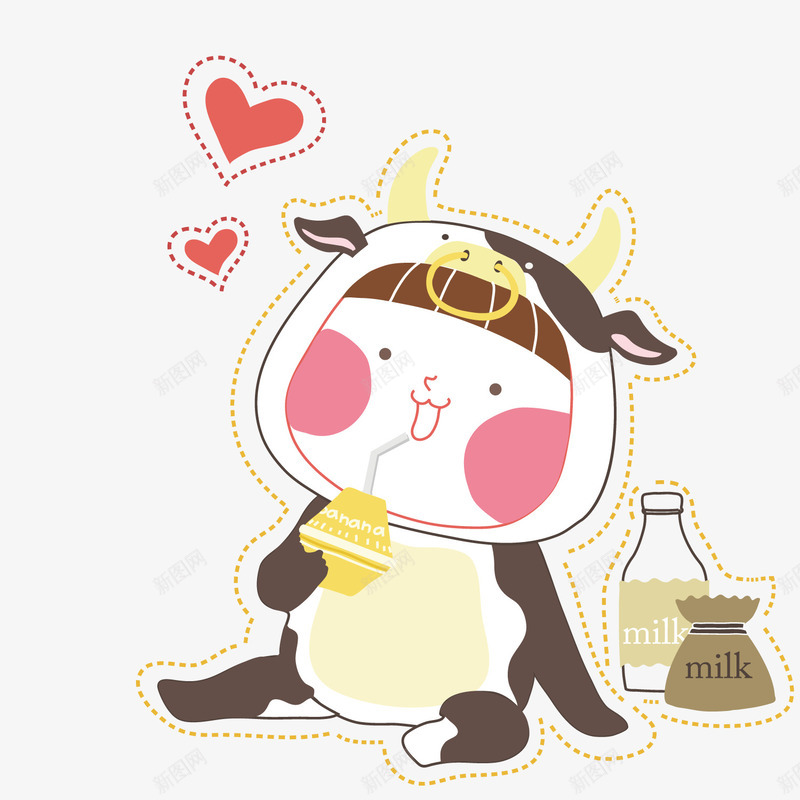 喝牛奶的奶牛矢量图ai免抠素材_新图网 https://ixintu.com 奶牛 爱心 牛奶 矢量图