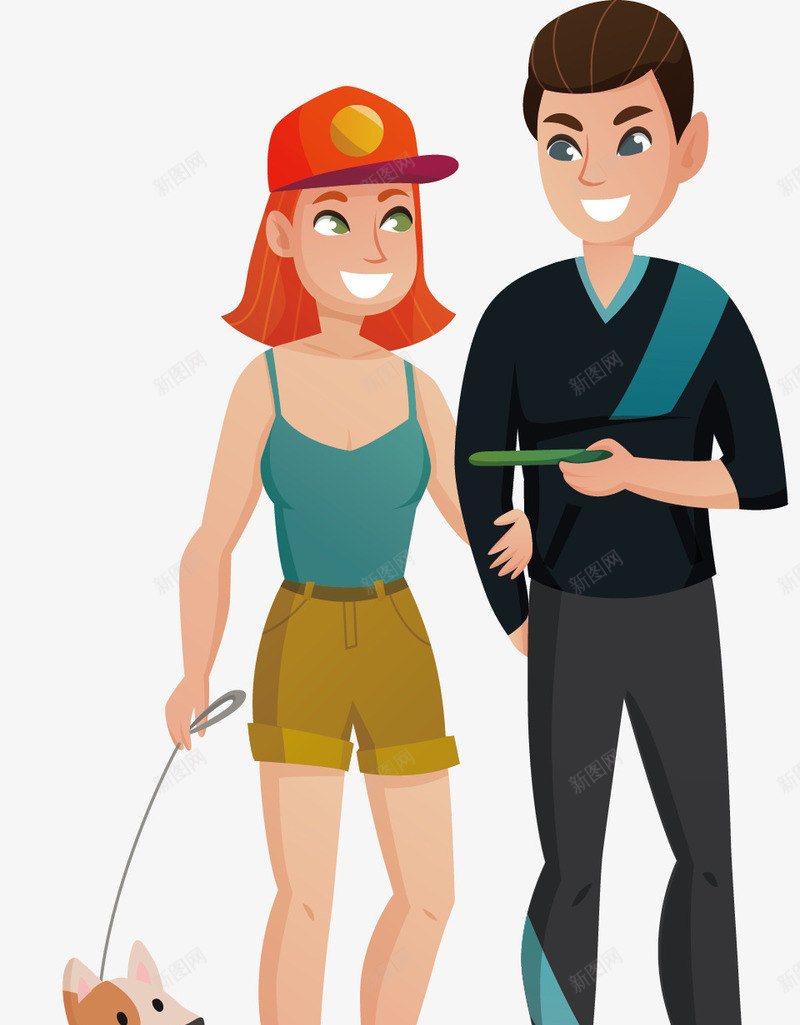 牵着遛狗的小情侣矢量图ai免抠素材_新图网 https://ixintu.com 多彩 小狗 幸福 开心 情侣 爱情 矢量图 装饰 走狗 运动