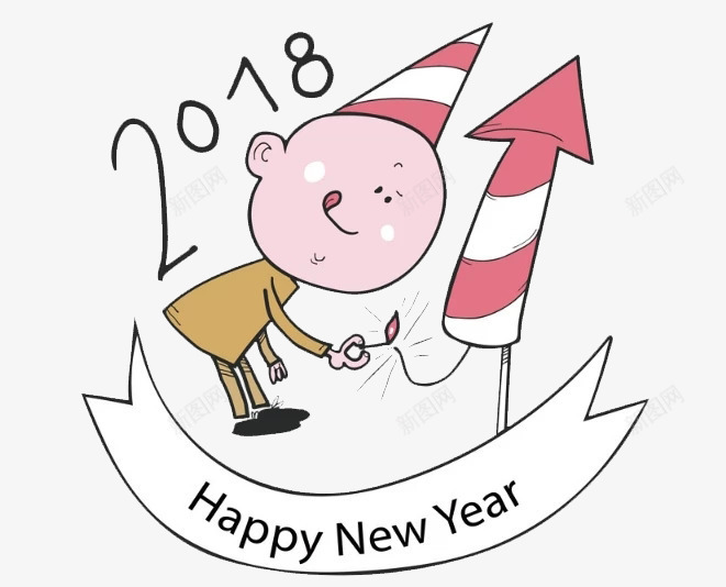 2018新年小孩放炮图png免抠素材_新图网 https://ixintu.com 2018 创意 卡通 多彩 小孩 手绘 数字 新年