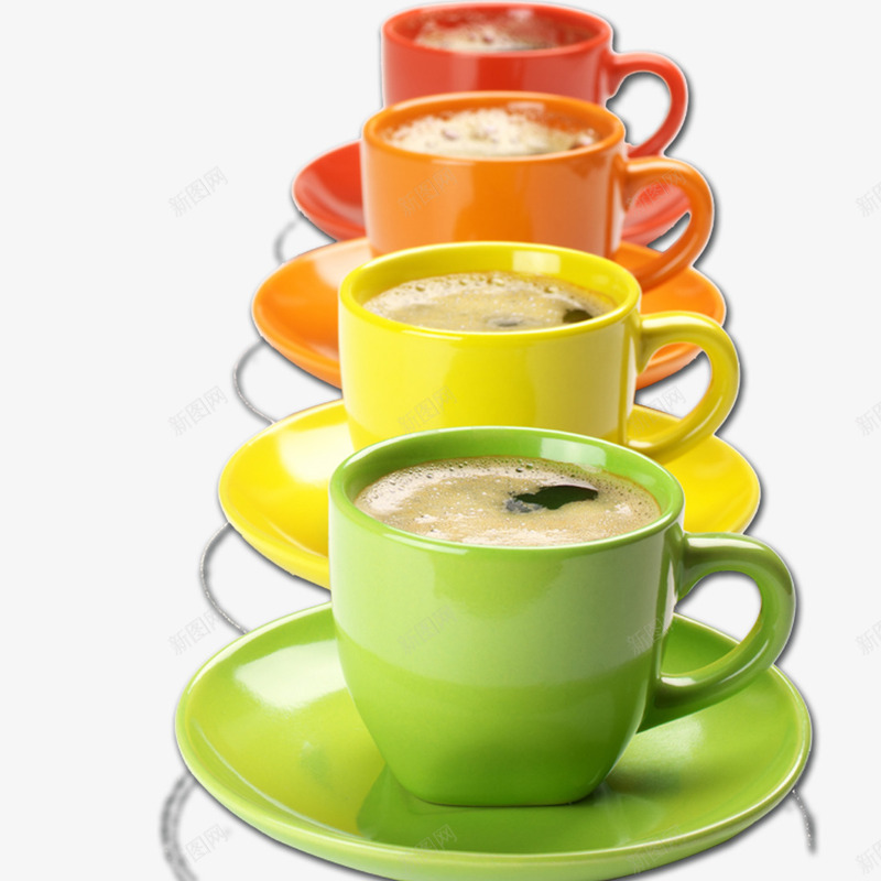 四色咖啡杯png免抠素材_新图网 https://ixintu.com 咖啡 杯子 橙色 牛奶 绿色