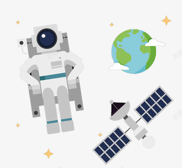 太空中的宇航员png免抠素材_新图网 https://ixintu.com 人物 卫星 地球 宇宙 宇航员 星星