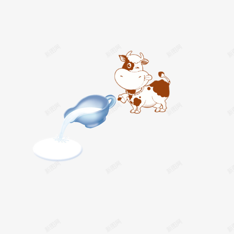倒奶的牛psd免抠素材_新图网 https://ixintu.com 卡通 可爱 奶牛 牛奶