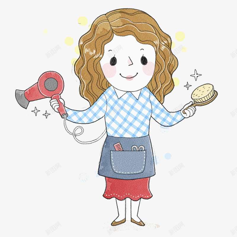 拿吹风机的女孩图png免抠素材_新图网 https://ixintu.com 剪发 卡通 卡通理发师 吹风机 多彩 微笑 理发师 简笔 简约