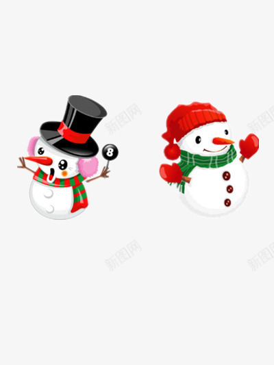 两个可爱小雪人png免抠素材_新图网 https://ixintu.com 冬天 小礼帽 小红帽 雪人