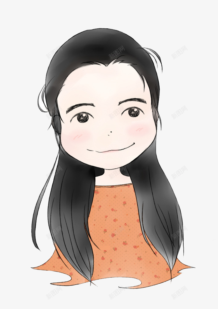 大嘴巴女生png免抠素材_新图网 https://ixintu.com 害羞 手绘 漂亮 黑头发
