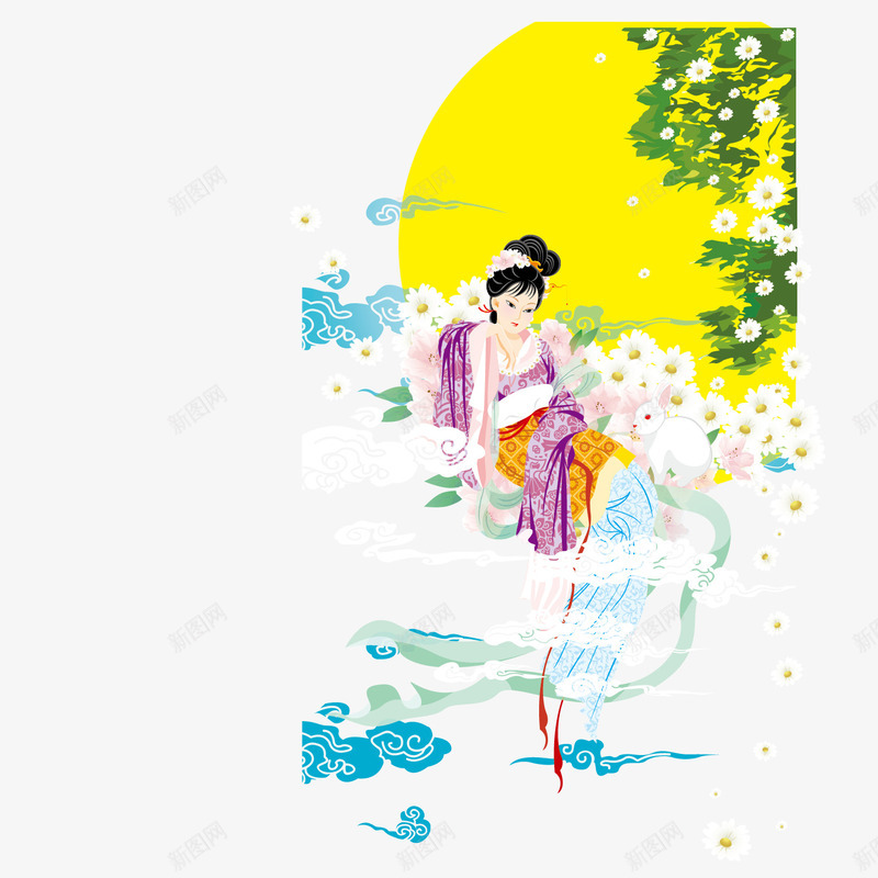 月亮下的美女png免抠素材_新图网 https://ixintu.com 古代 古代人物插画 古装 古装服饰 嫦娥仙子 明月高悬 月亮