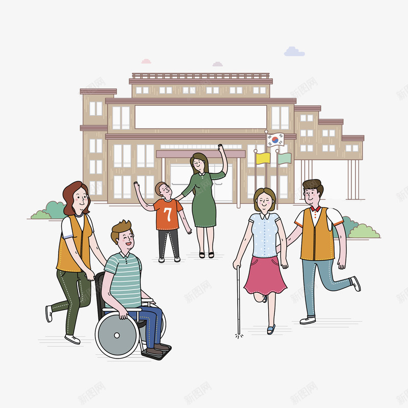 手绘医院的人物png免抠素材_新图网 https://ixintu.com 人物 创意 医院 卡通 多彩 手绘 病号 轮椅