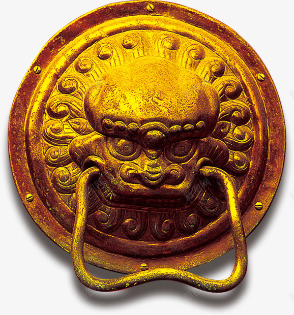 金色金属狮子门把手png免抠素材_新图网 https://ixintu.com 狮子 素材 金属 金色 门把手