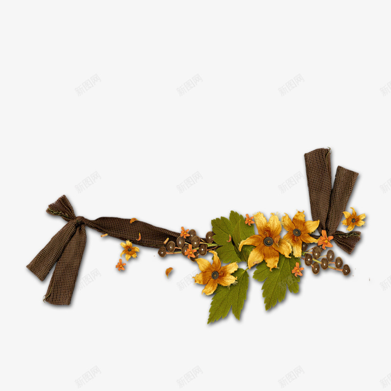 丝带花边png免抠素材_新图网 https://ixintu.com 丝带 叶子 花边 菊花