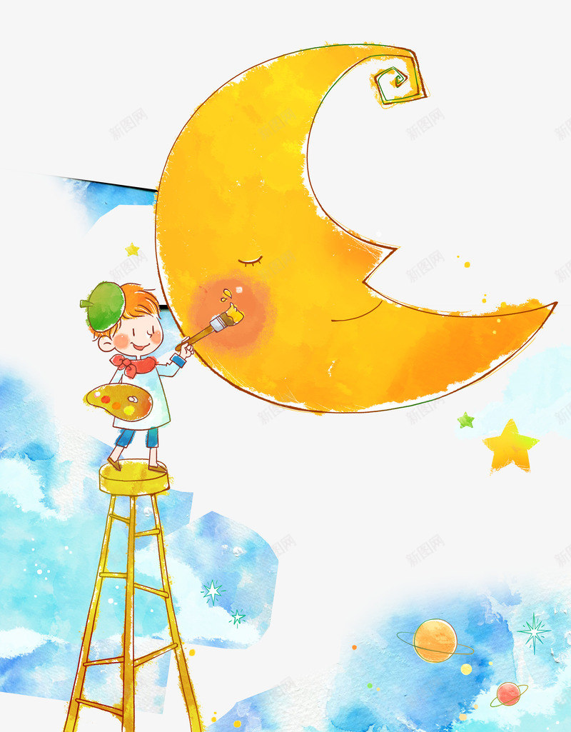 卡通手绘大月亮背景png免抠素材_新图网 https://ixintu.com 卡通手绘 大月亮 绘画 黄色