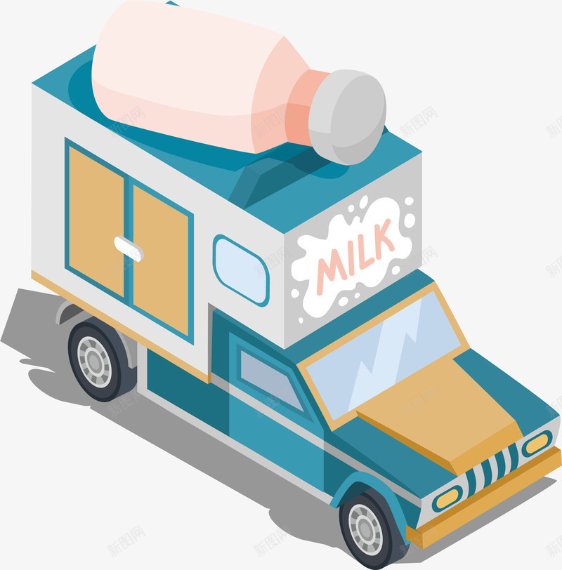 牛奶送货车png免抠素材_新图网 https://ixintu.com 牛奶 牛奶瓶 牛奶车 矢量png 送牛奶