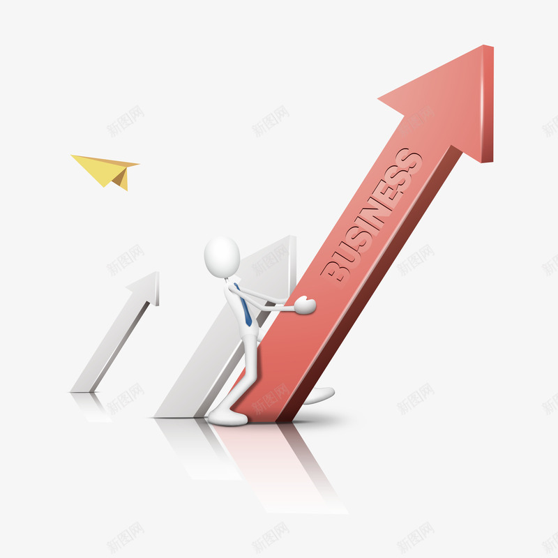 卡通3D立体小人和箭头png免抠素材_新图网 https://ixintu.com 3D立体小人 卡通 指示 方向 简图 箭头 领带