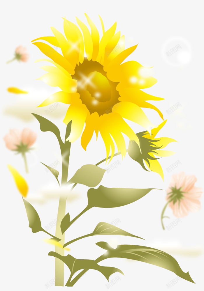 漂亮的向日葵png免抠素材_新图网 https://ixintu.com 向日葵 手绘 插画 植物 花朵 黄色
