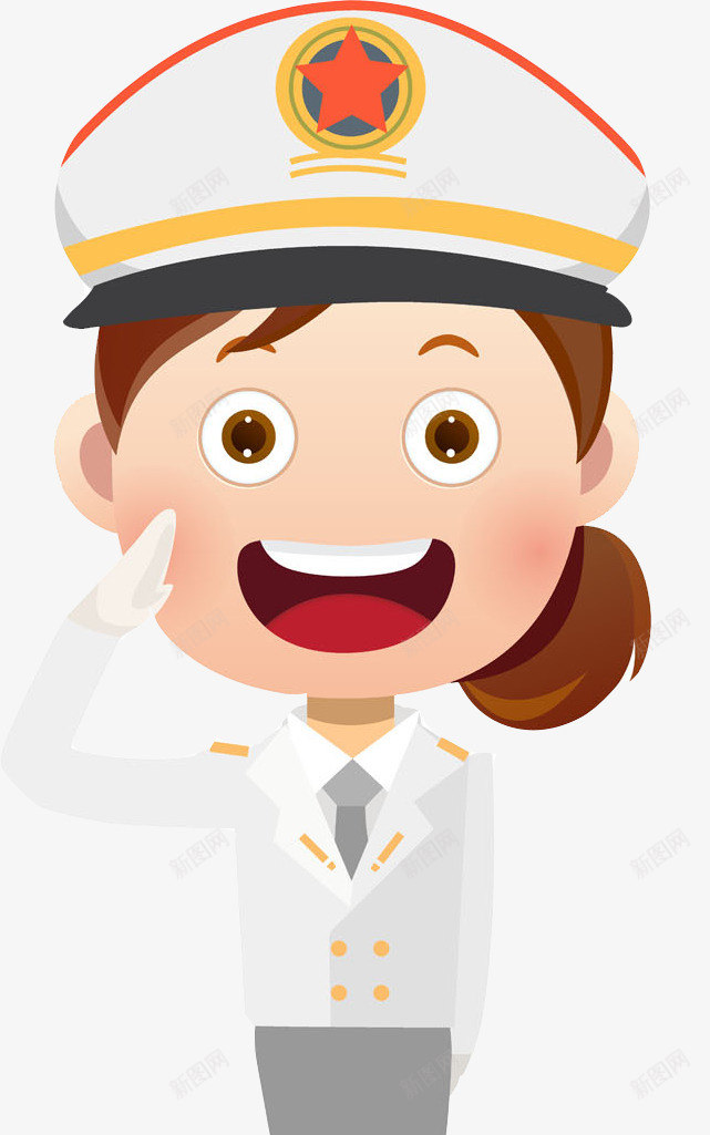 卡通高兴地军人图png免抠素材_新图网 https://ixintu.com 军人 女人 插图 敬礼的 漂亮的 白色军装 高兴地