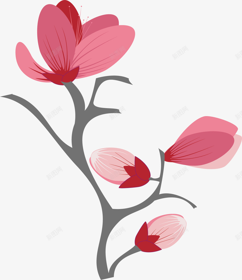 春天桃花半开矢量图ai免抠素材_新图网 https://ixintu.com 创意 卡通 商务 多彩 手绘 简约 红色 矢量图