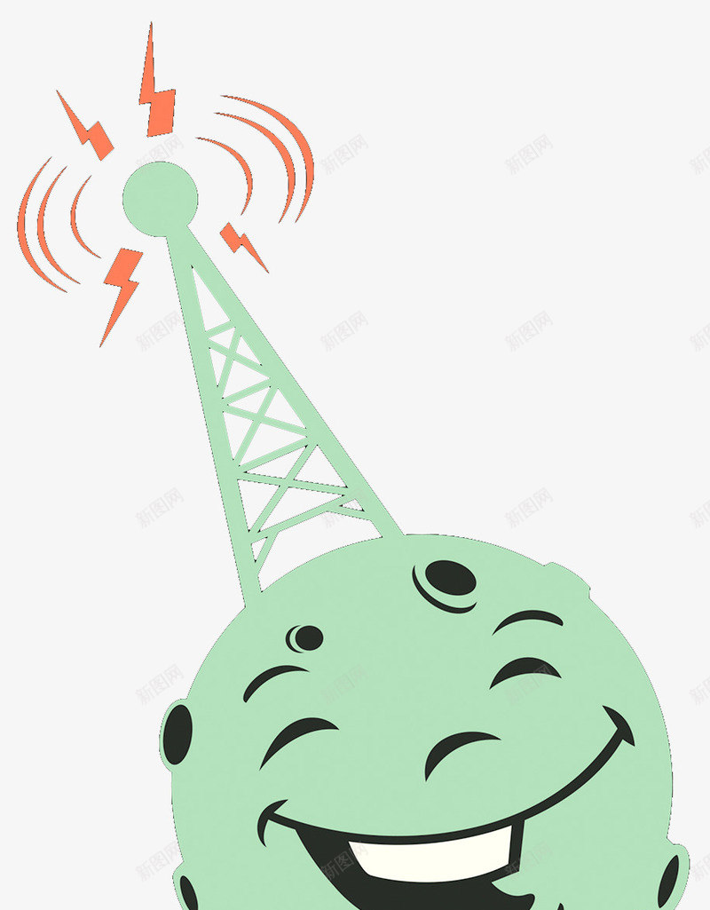 卡通月亮基站psd免抠素材_新图网 https://ixintu.com 信号发射 信号塔 基站 无线基站 无线通讯 通信基站