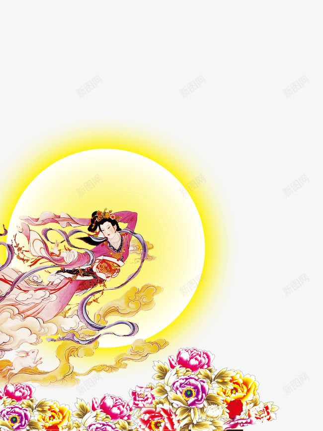 嫦娥奔月png免抠素材_新图网 https://ixintu.com 中秋节 月亮 金色