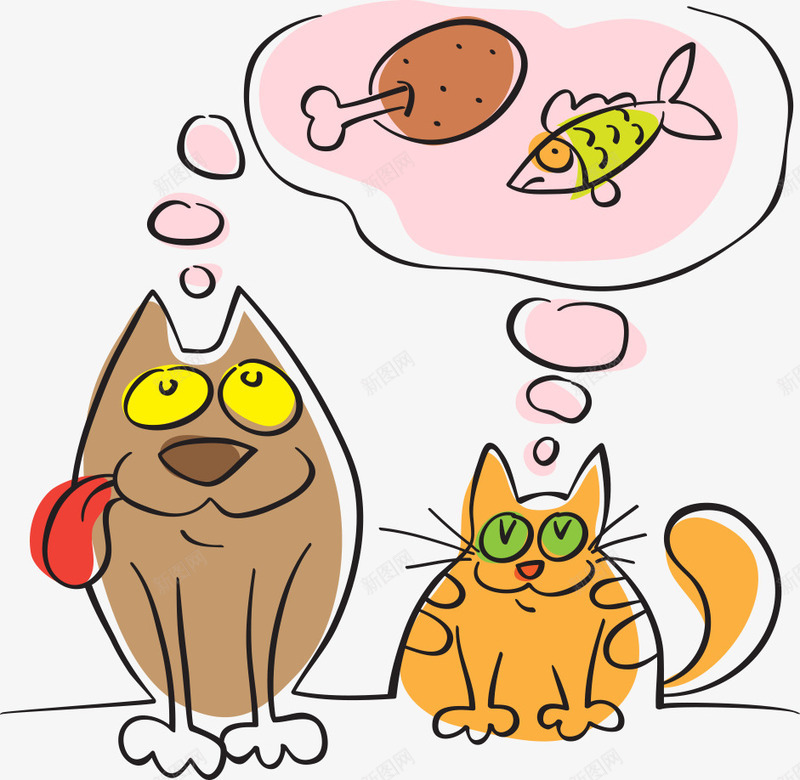 想吃鱼的小猫矢量图eps免抠素材_新图网 https://ixintu.com 动物插画 卖萌小猫 卡通动物 卡通动物漫画 嘴馋 小猫 猫咪 生物世界 矢量图 陆地动物