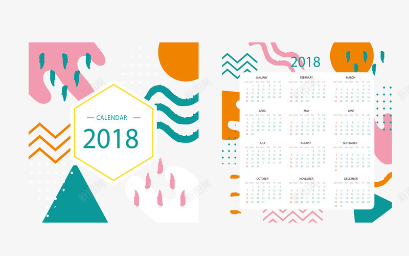 多彩几何花纹2018日历矢量图ai免抠素材_新图网 https://ixintu.com 2018日历 多彩花纹 抽象花纹 日历 矢量png 矢量图