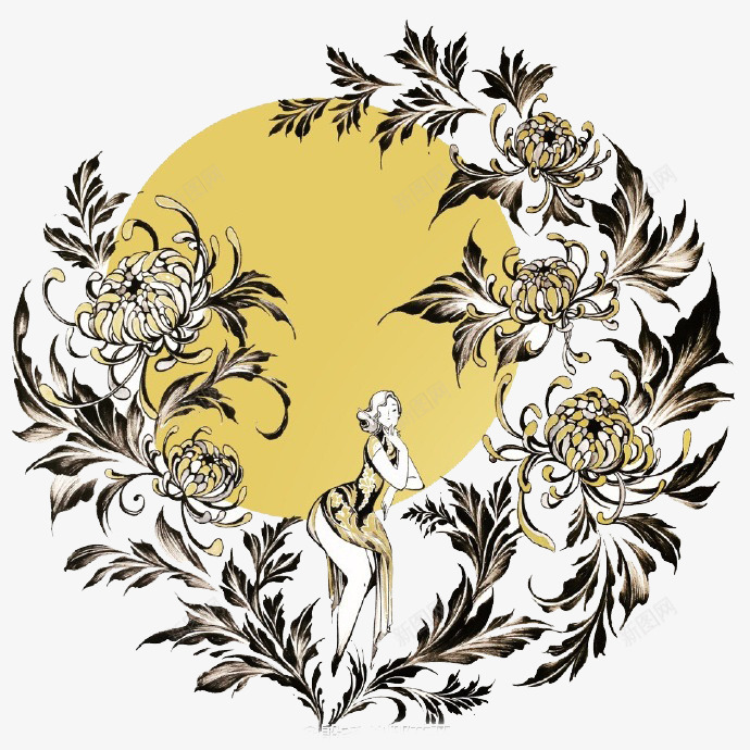 菊花圆形装饰图案psd免抠素材_新图网 https://ixintu.com 圆形 圆形图案 菊花 装饰 装饰图案
