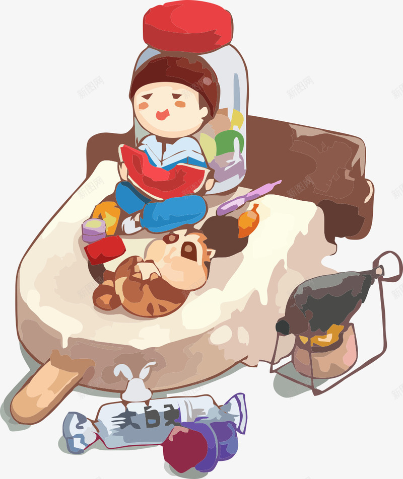 坐在冰棍上吃西瓜的儿童插画png免抠素材_新图网 https://ixintu.com 儿童 免抠儿童吃西瓜素材 手绘 食物