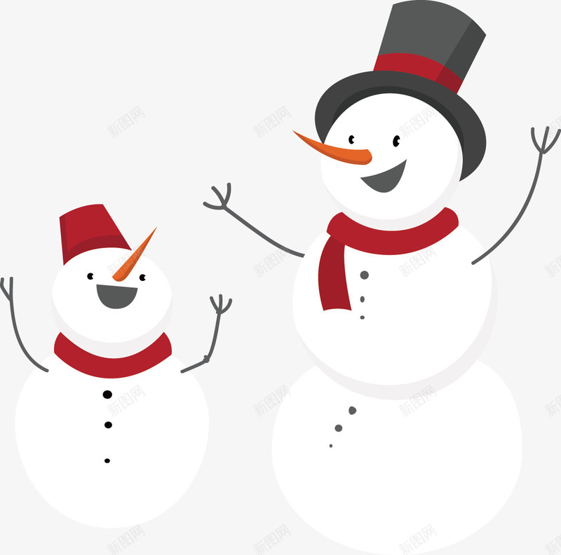 两个雪人png免抠素材_新图网 https://ixintu.com 冬天 寒冷 雪人 雪花