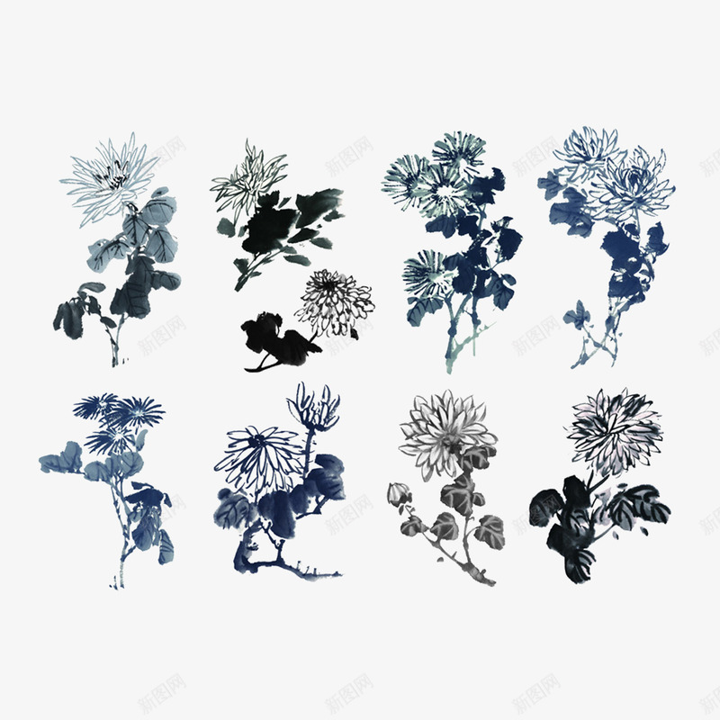水墨菊花png免抠素材_新图网 https://ixintu.com 中国画 水墨 绘画 菊花