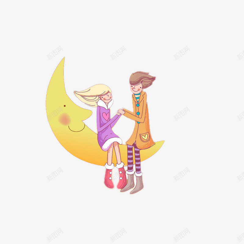 在月亮上的情侣png免抠素材_新图网 https://ixintu.com 卡通手绘 微笑的月亮 情侣 热恋 爱情 陷入爱河