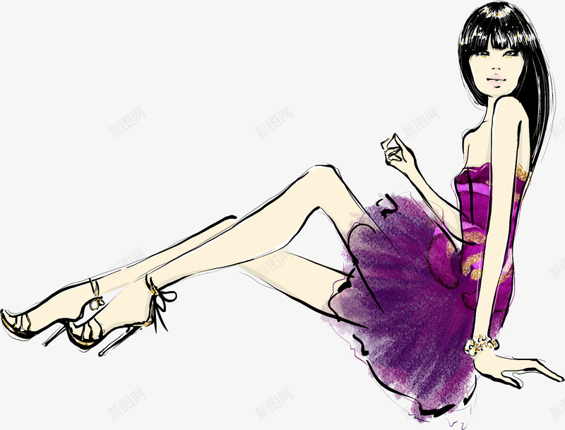 穿紫色裙子的女人简图png免抠素材_新图网 https://ixintu.com 卡通 性感女人 抹胸裙子 漂亮的 紫色裙子 高跟鞋