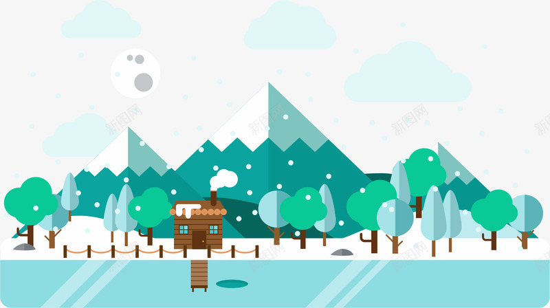 湖泊风景png免抠素材_新图网 https://ixintu.com 冬天 原始森林 深林 白雪 雪花